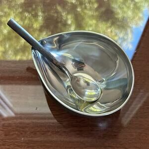 Vintage Stainless Steel Condiment Serving Bowl & Spoon Set